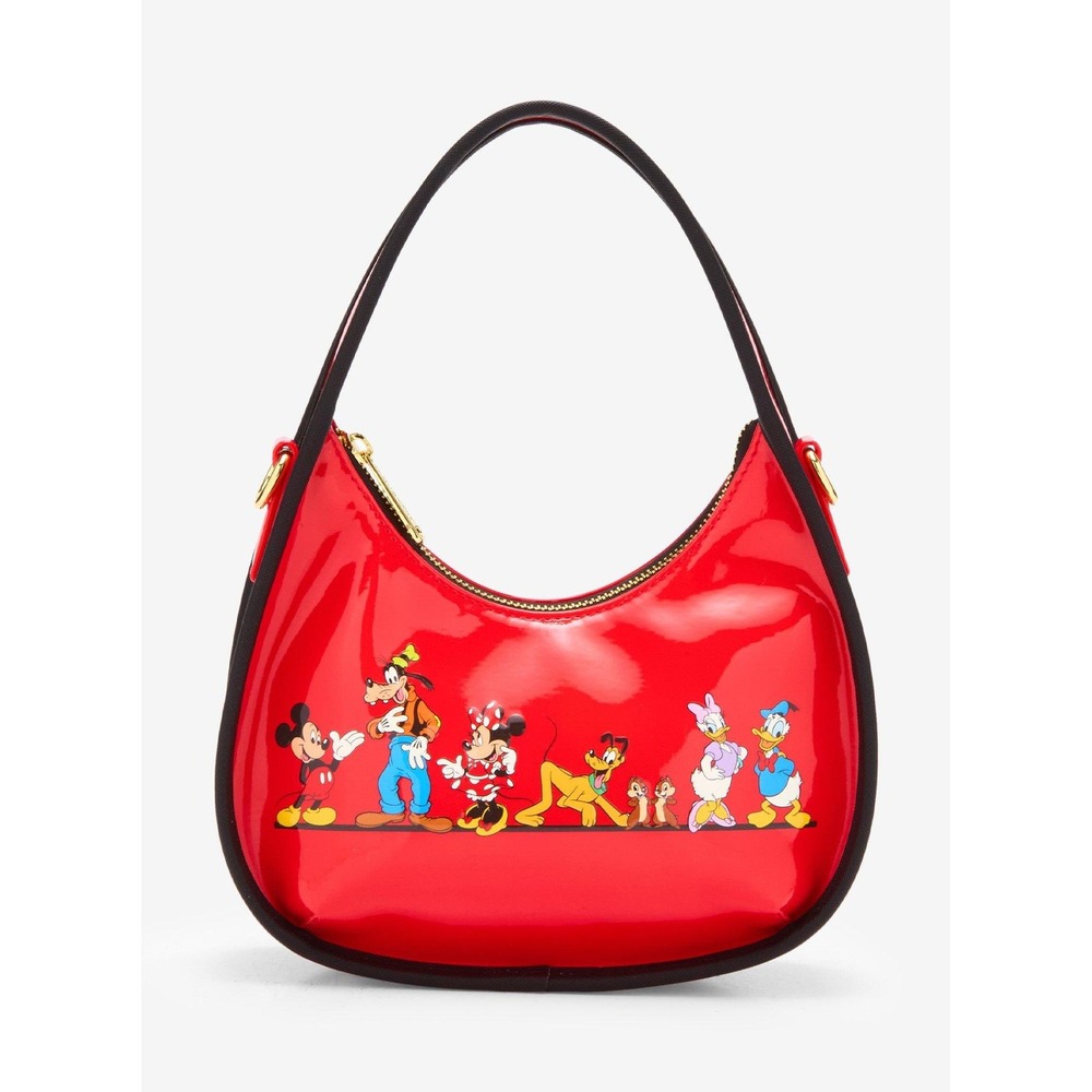 Disney Loungefly Mickey and Friends Red Patent Leather Hobo Crossbody Bag NEW